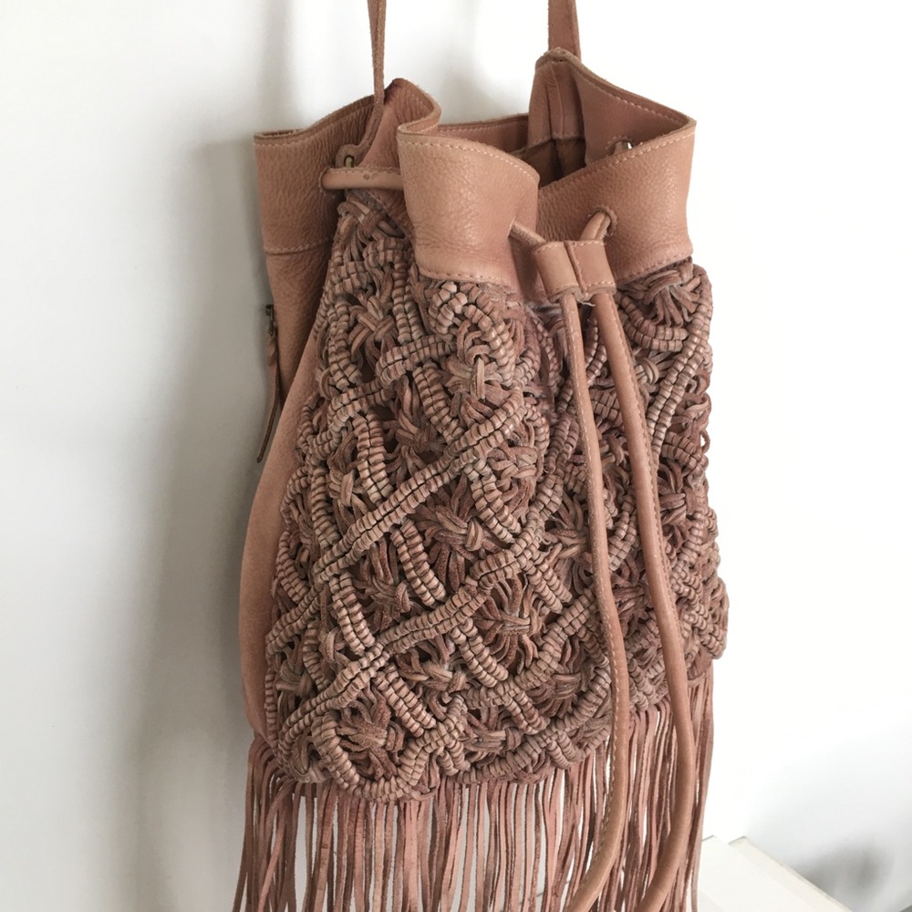 Amsterdam Heritage Boho Leather Fringe Hobo Bag in Blush From Sundance Catalog - Picture 6 of 16